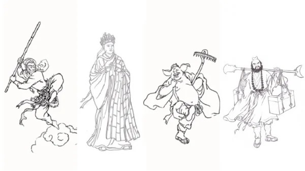 Podróż na Zachód, uczniowie Tang Sanzanga: Sun Wukong, Zhu Wuneng i Sha Wujing