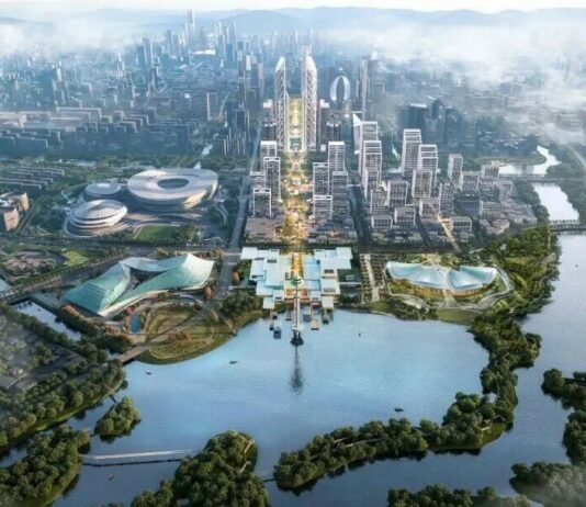 Zhejiang buduje zaplecze innowacji za 2,6 bln juanów Usługi technologiczne w Zhejiang — wizualizacja nowego ośrodka miejskiego w Hangzhou, stolicy prowincji Zhejiang