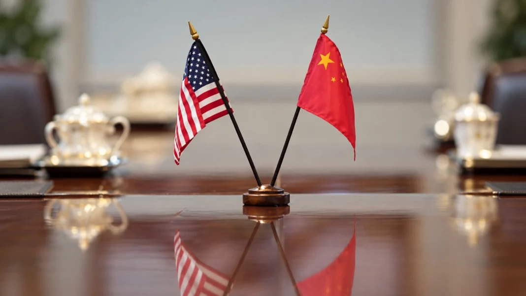 Chiny i USA przed szczytem Trump–Xi w Waszyngtonie Flagi Chin i Stanów Zjednoczonych przed szczytem Xi Jinping–Donald Trump w Waszyngtonie