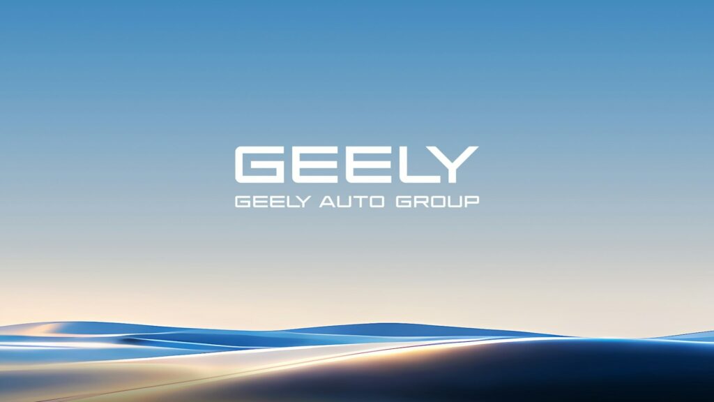 Oficjalna grafika z logotypem Geely Auto Group na błękitnym tle